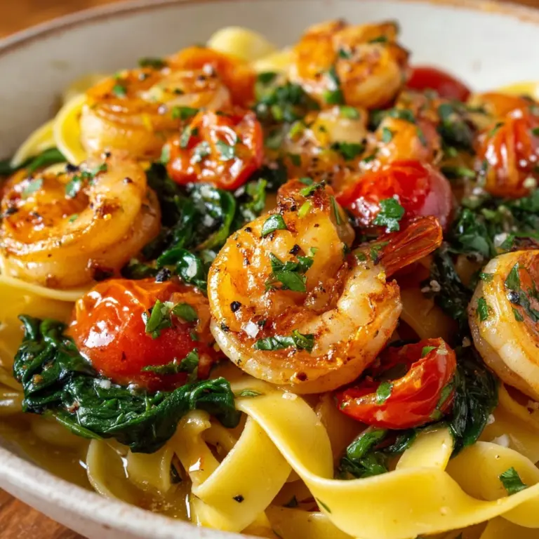 Shrimp Tomato Spinach Pasta in Garlic Butter Sauce Recipe