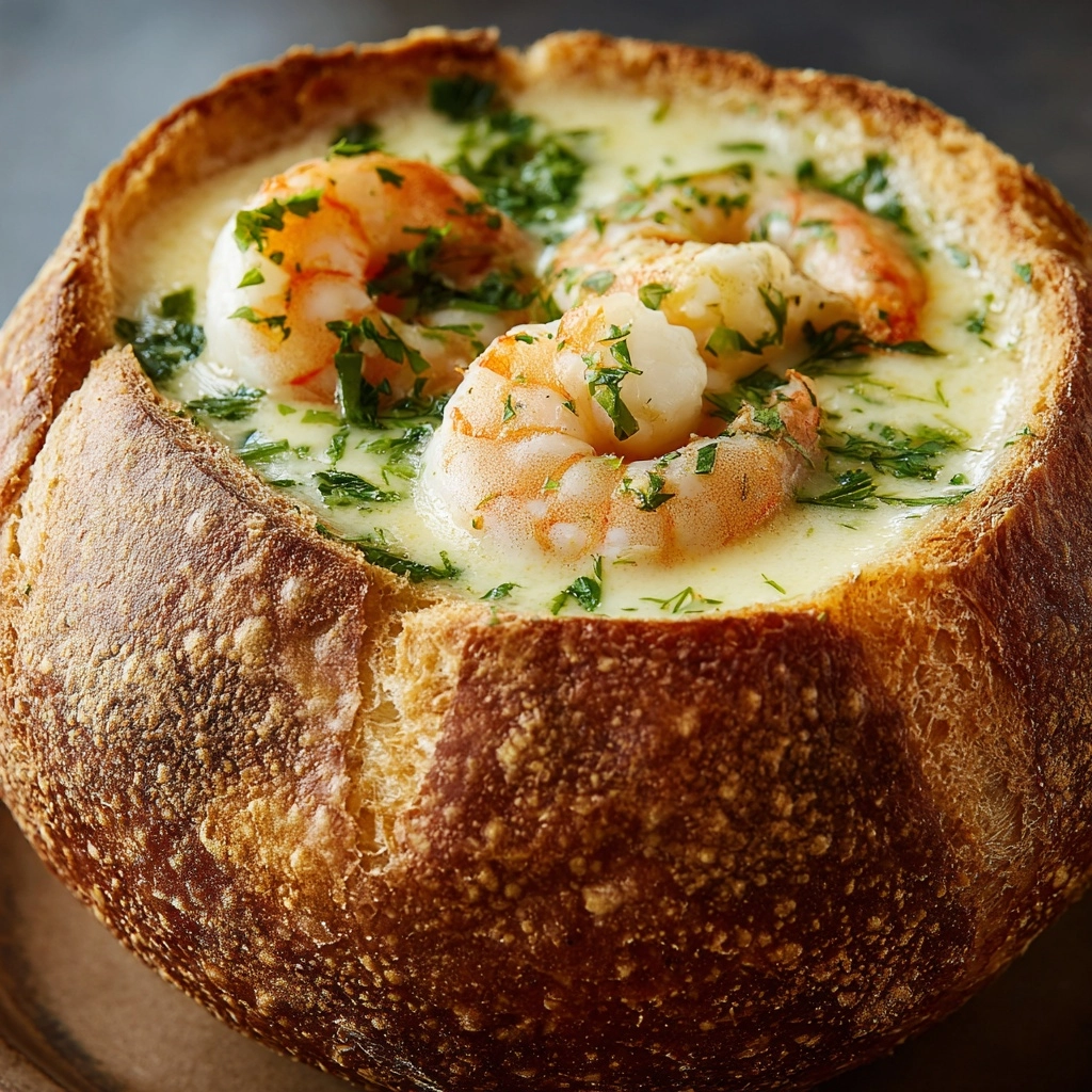 Stuffed Seafood Soup Bread Bowl Recipe