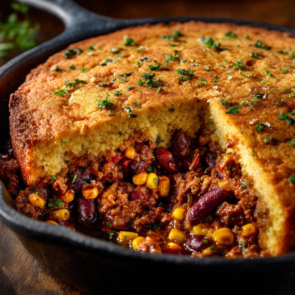 Skillet Chili Cornbread Pot Pie Recipe