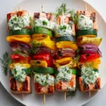 Grilled Salmon Skewers with Creamy Dill Yogurt Sauce Recipe
