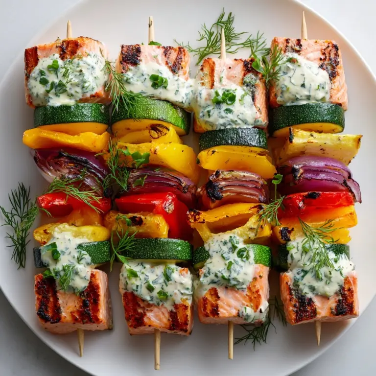 Grilled Salmon Skewers with Creamy Dill Yogurt Sauce Recipe