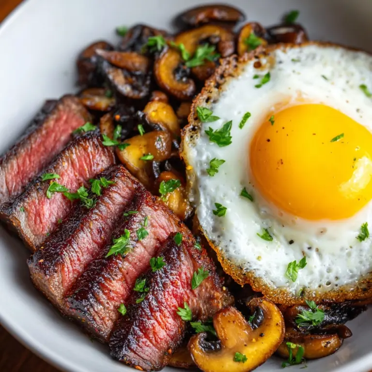 Steak and Eggs with Sautéed Mushrooms Recipe