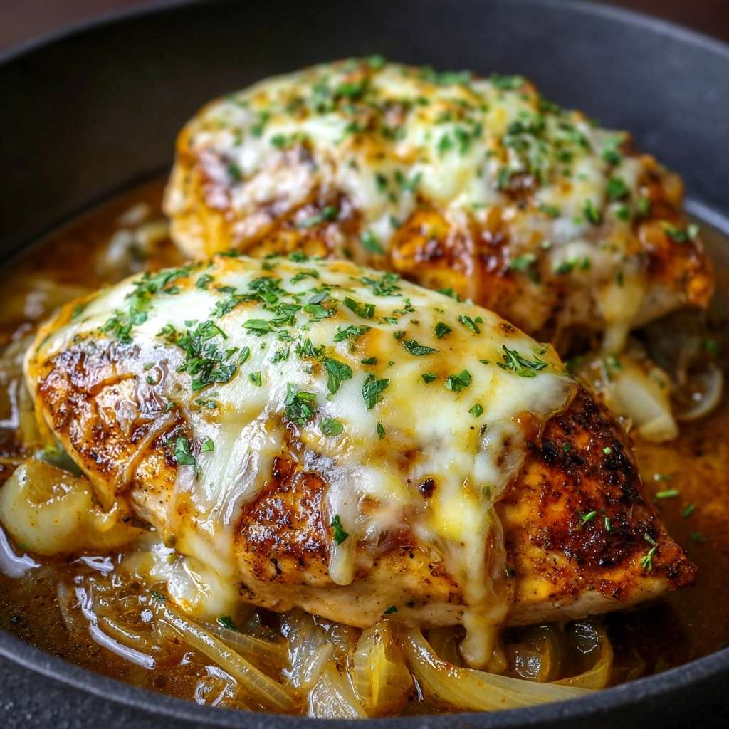Easy One Pan French Onion Stuffed Chicken Recipe - Recipe Image