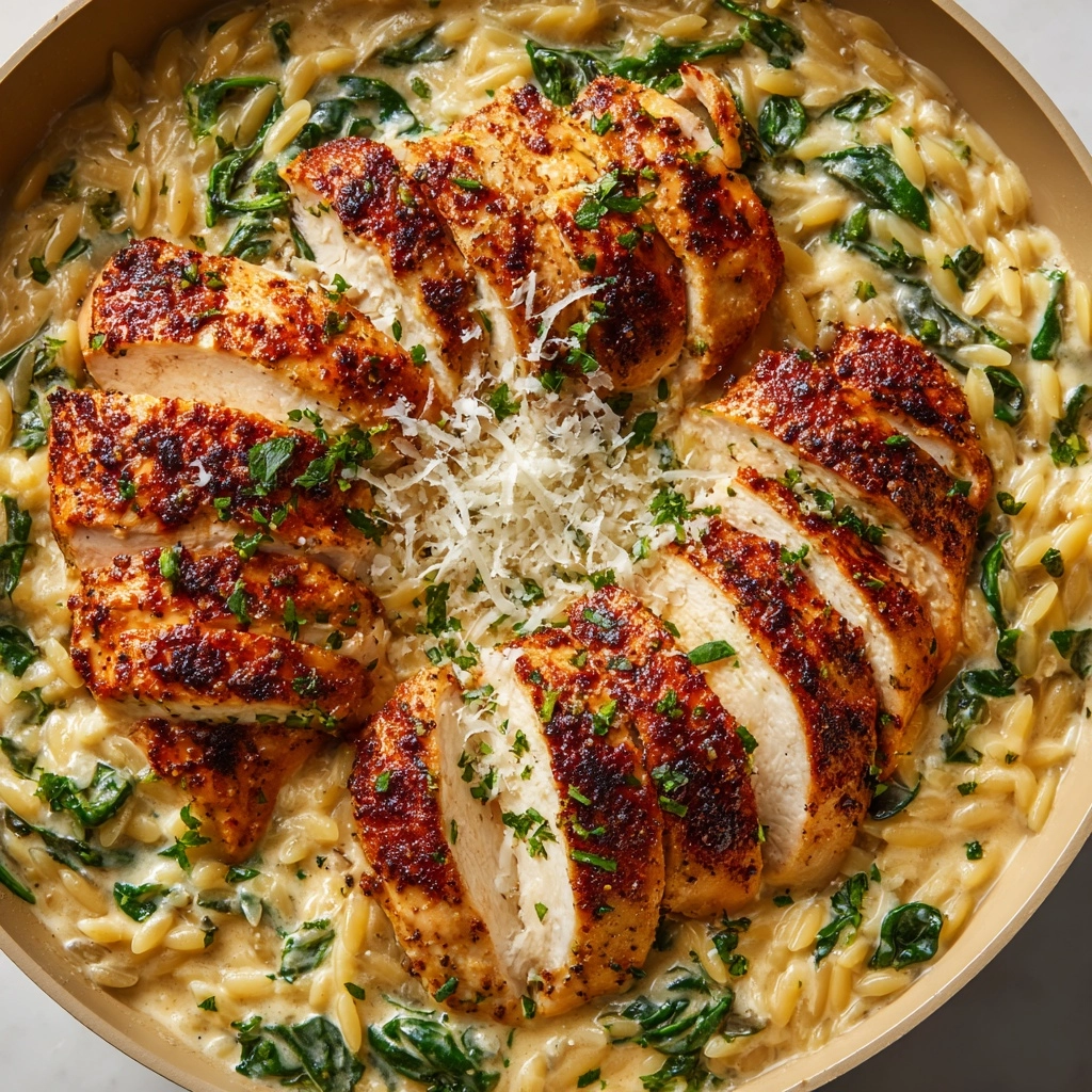 Creamy Parmesan Orzo with Chicken and Asparagus Recipe - Recipe Image