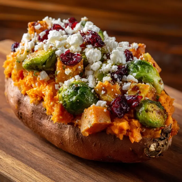 Roasted Brussels Sprouts and Butternut Squash Stuffed Sweet Potato Boat Recipe