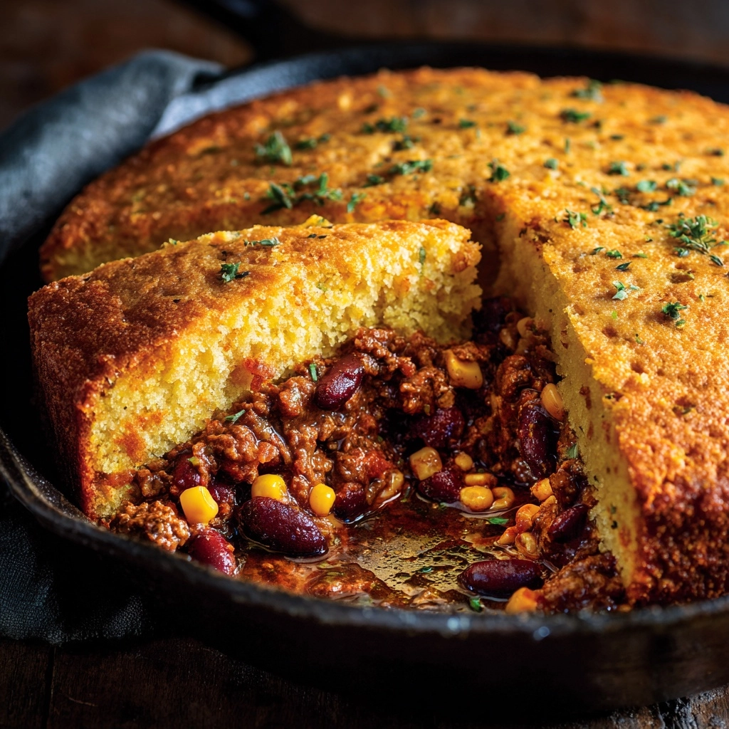 Skillet Chili Cornbread Pot Pie Recipe - Recipe Image