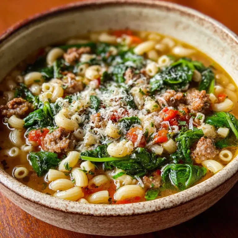 Italian Sausage Soup with Spinach and Pasta Recipe