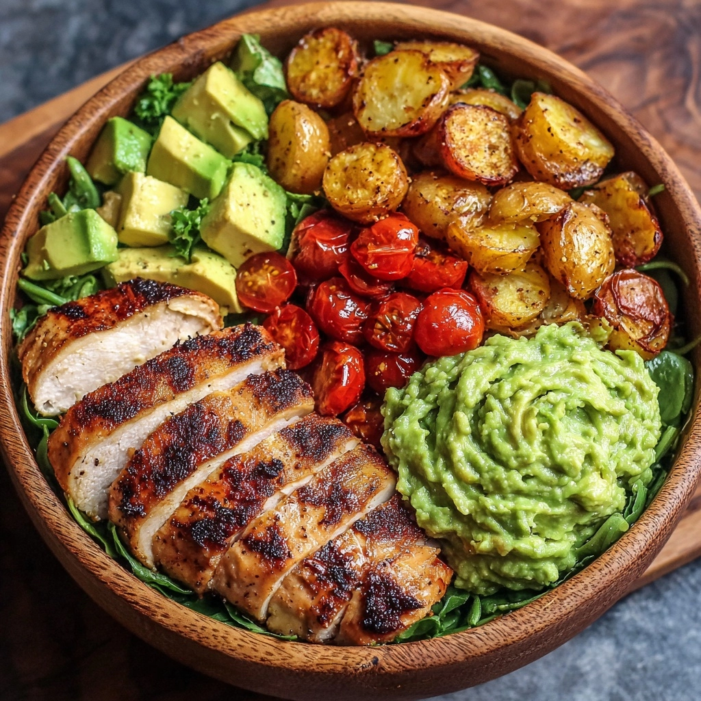 Grilled Chicken Bowl with Creamy Avocado Sauce & Veggies Recipe - Recipe Image