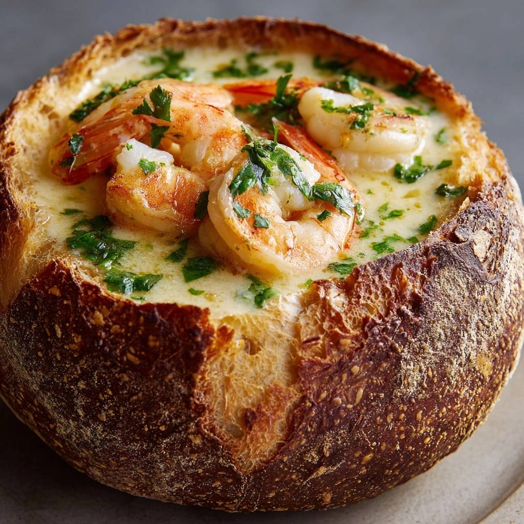 Stuffed Seafood Soup Bread Bowl Recipe - Recipe Image