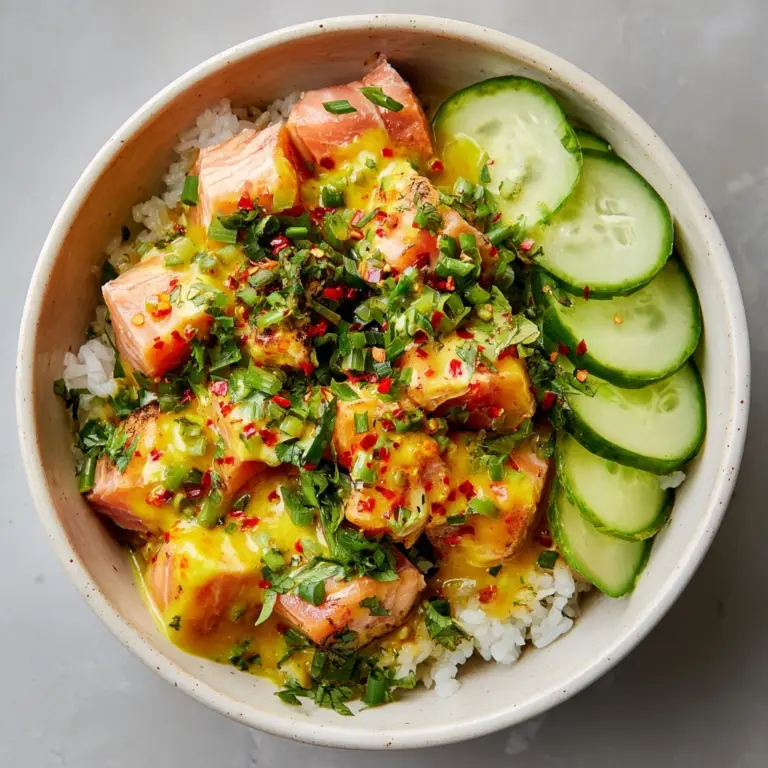 Crispy Rice Salmon Cucumber Salad with Creamy Asian Dressing Recipe