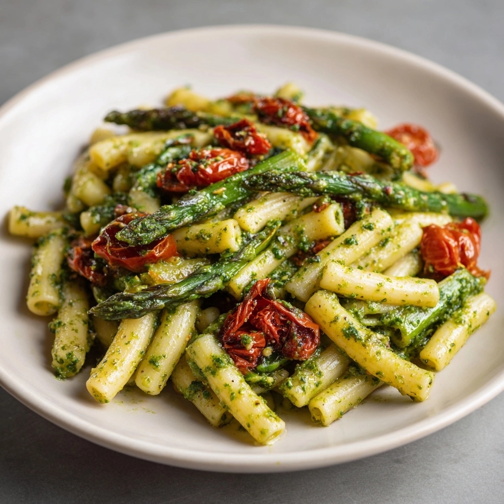 Asparagus Pesto Pasta with Roasted Tomatoes Recipe - Recipe Image