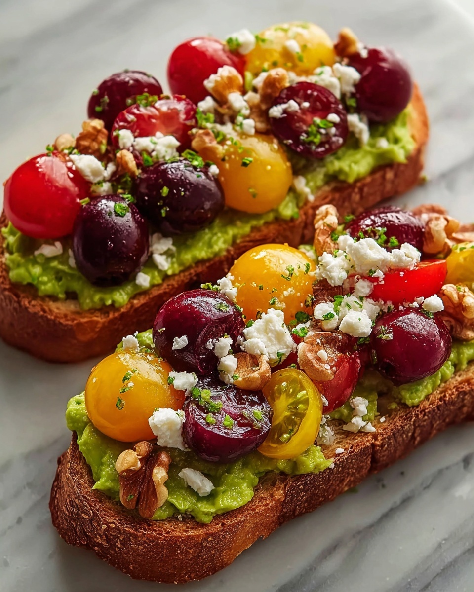 Avocado Toast with Feta, Cherry Tomatoes, Cranberries, and Walnuts Recipe - Recipe Image