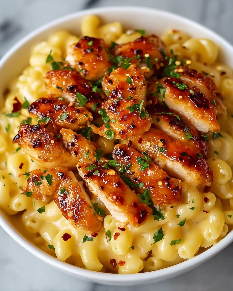 Spicy Honey Pepper Chicken with Creamy Mac and Cheese Recipe - Recipe Image