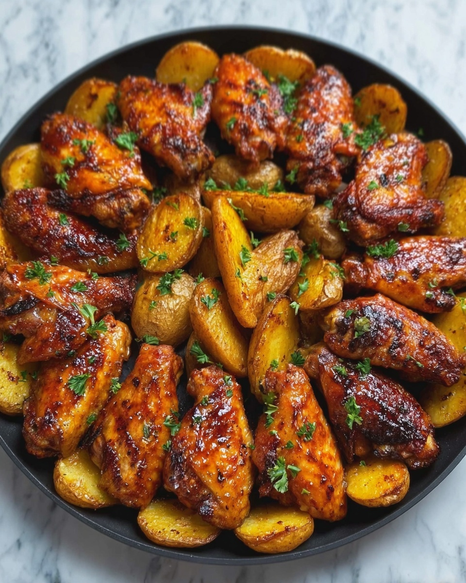 Finger-Lickin’ Good Chicken Wings with Crispy Potatoes Recipe - Recipe Image