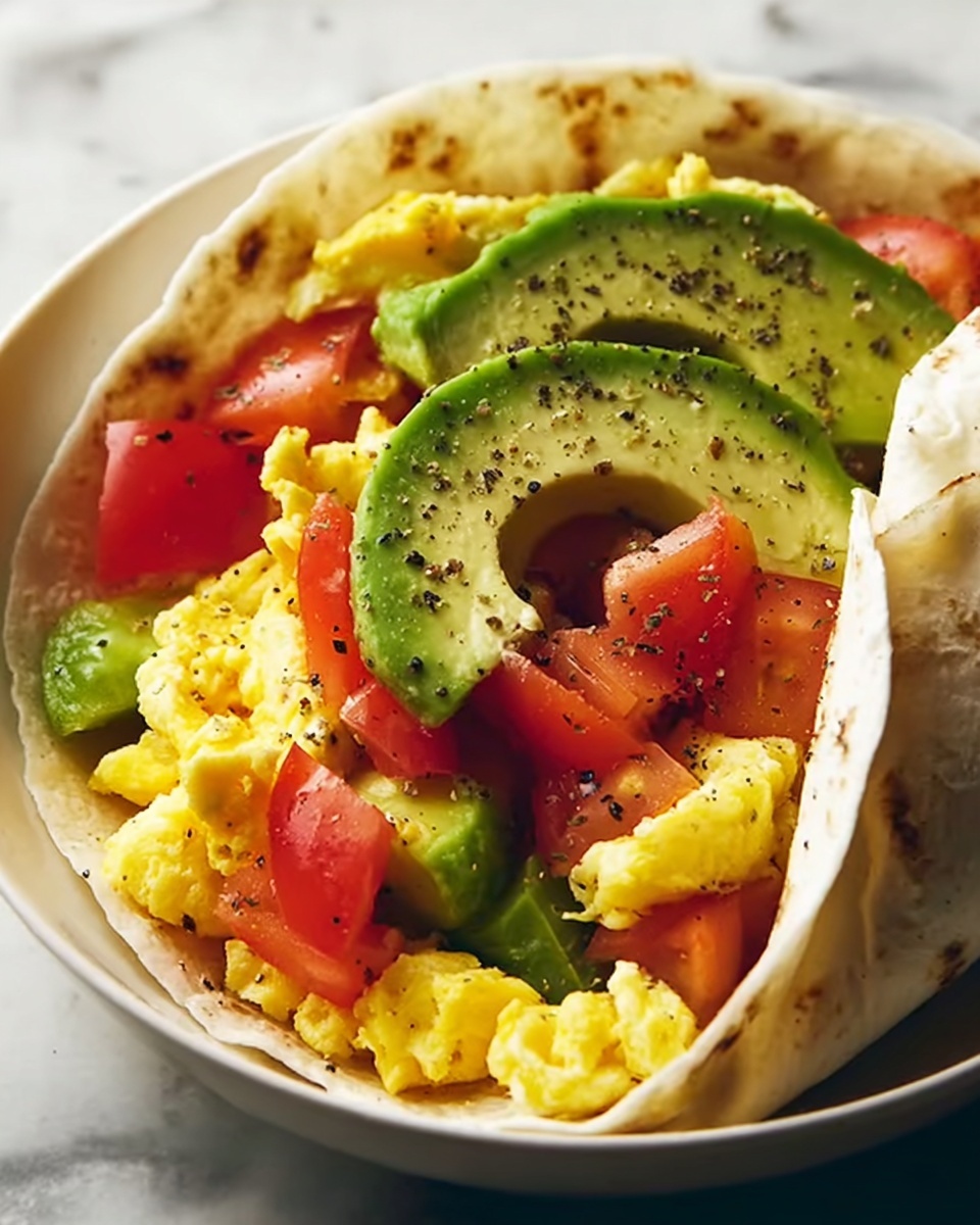 Low Carb Breakfast Burrito with Eggs, Avocado, and Sautéed Vegetables Recipe - Recipe Image