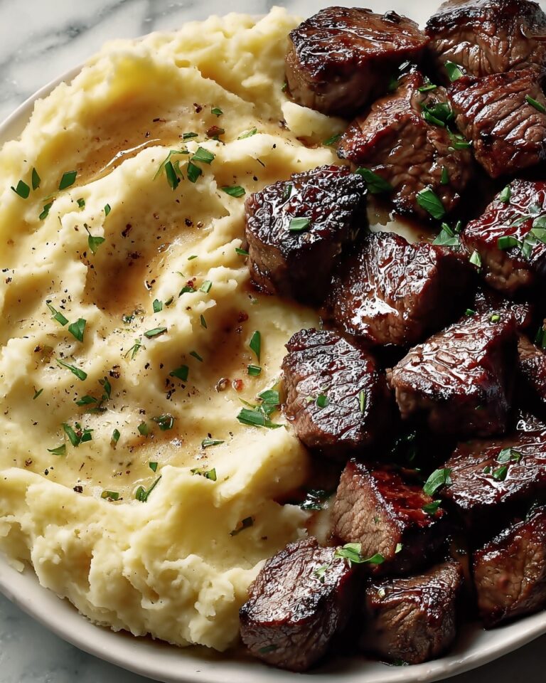 Garlic Butter Beef Bites with Creamy Mashed Potatoes Recipe