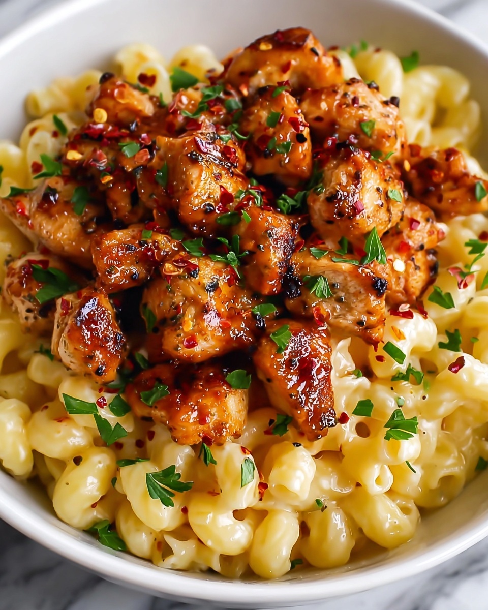 Spicy Honey Pepper Chicken with Creamy Mac and Cheese Recipe - Recipe Image