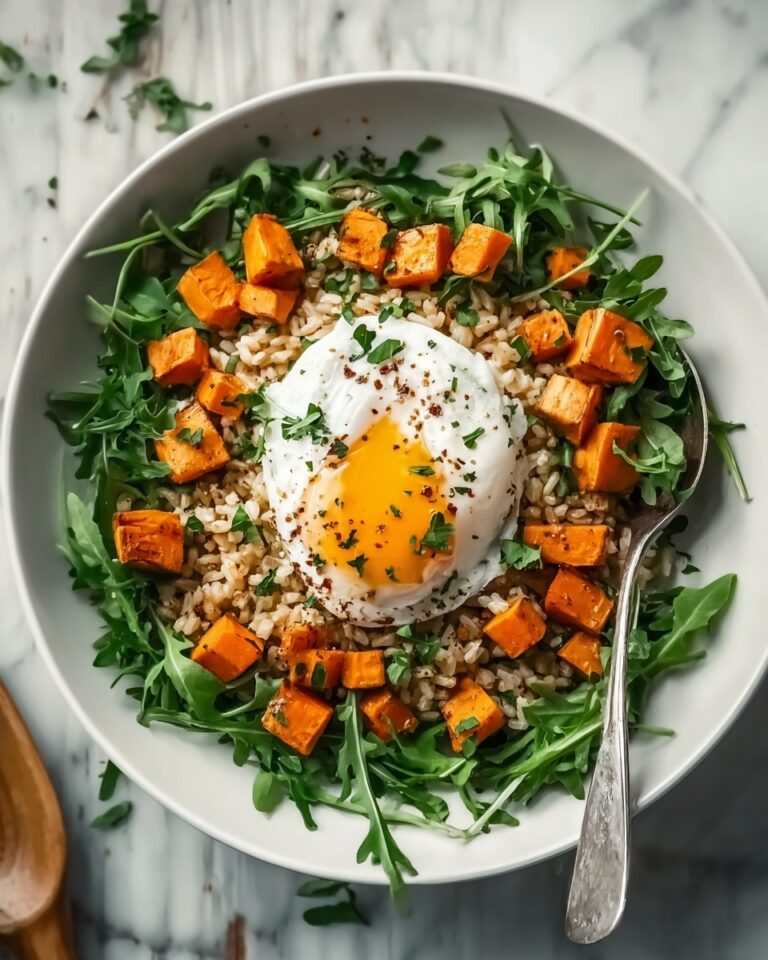 Rice Bowl with Sweet Potatoes, Green Curry, Arugula, and Poached Egg Recipe