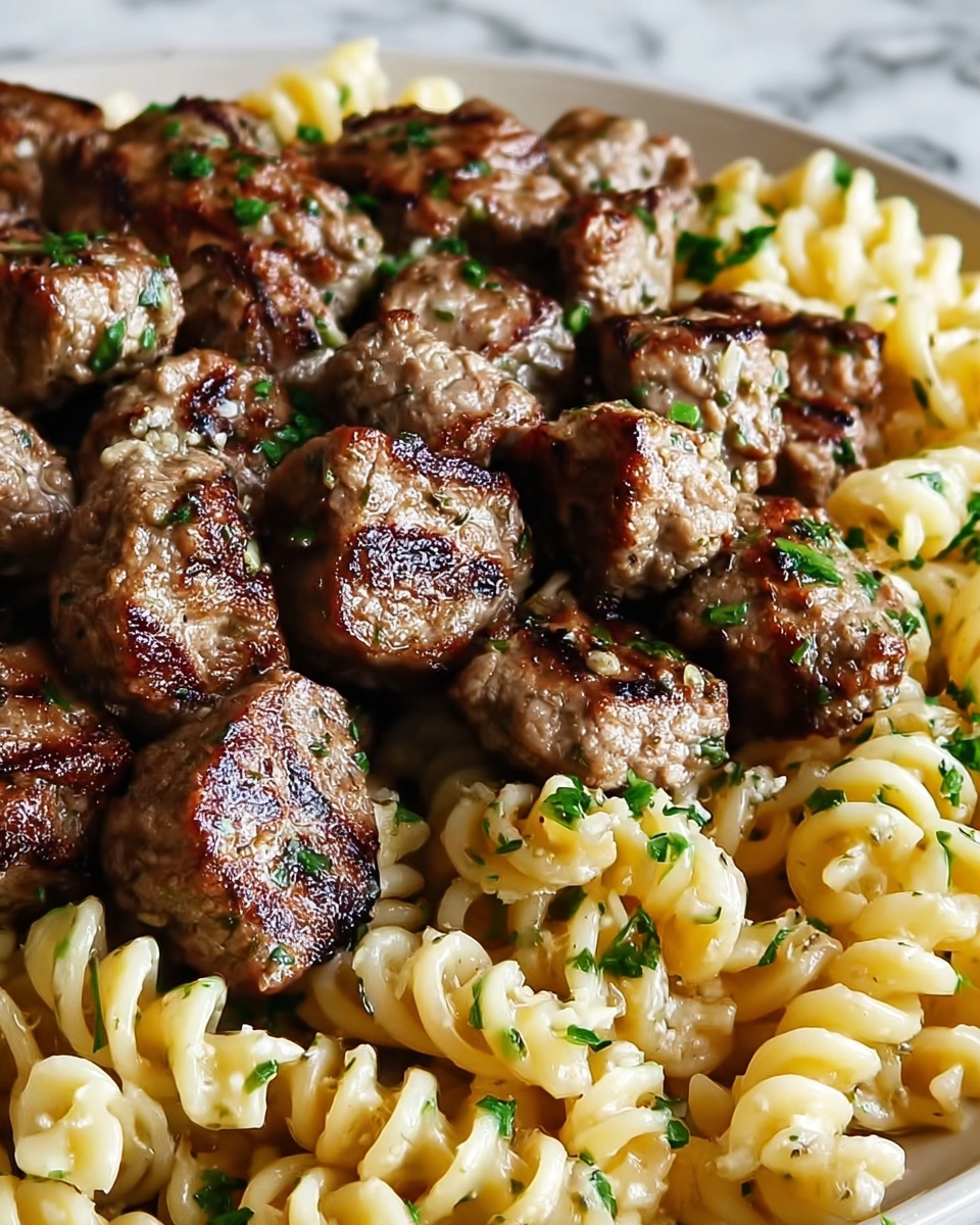 Sizzling Garlic Butter Steak Bites & Creamy Pepper Jack Pasta Recipe - Recipe Image