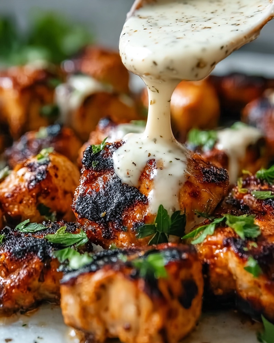 Grilled Chicken Bites with Creamy Garlic Sauce Recipe - Recipe Image