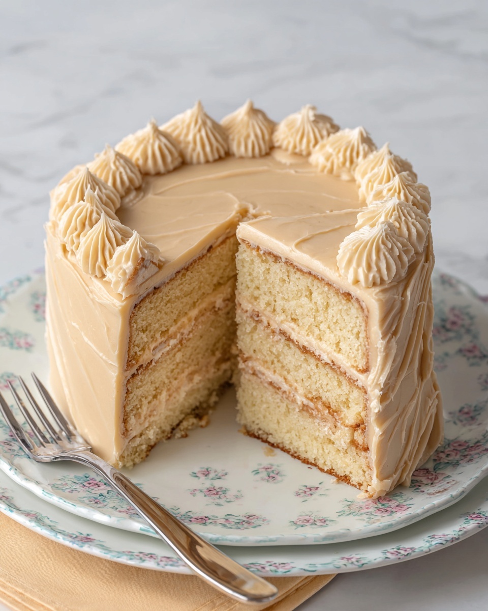 Vanilla Cream Cake with Quick Caramel Frosting Recipe - Recipe Image