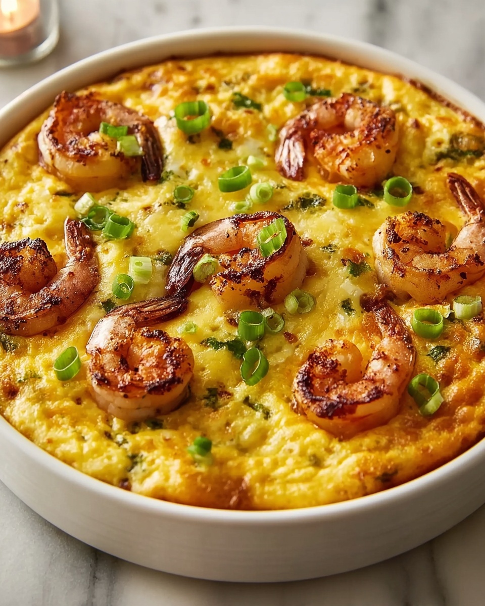 Easy Creamy Shrimp and Grits Casserole with Cheddar Crust Recipe - Recipe Image