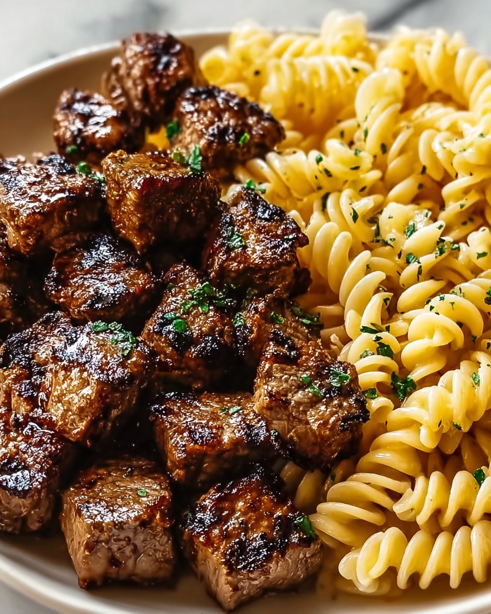 Sizzling Garlic Butter Steak Bites & Creamy Pepper Jack Pasta Recipe - Recipe Image