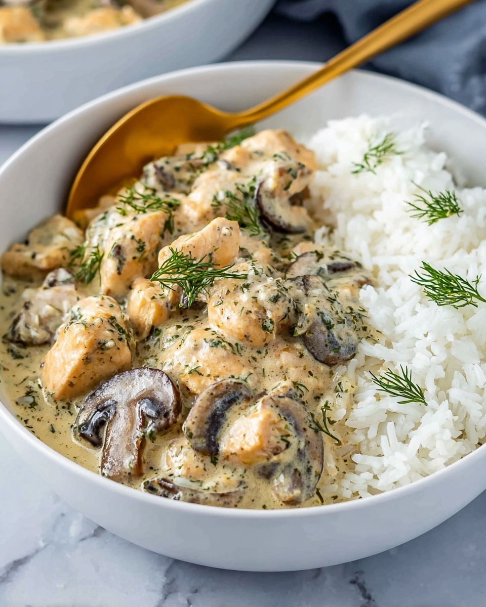 Chicken and Mushrooms in Creamy Dill Sauce Recipe - Recipe Image