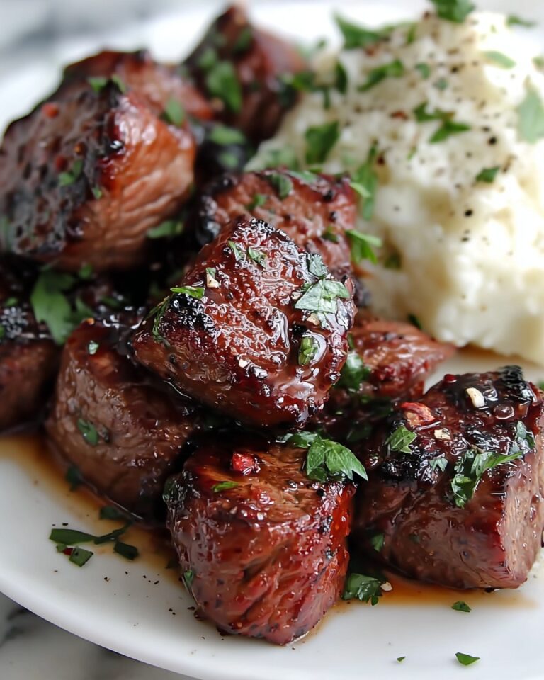 Garlic Parmesan Steak Bites with Mashed Potatoes Recipe