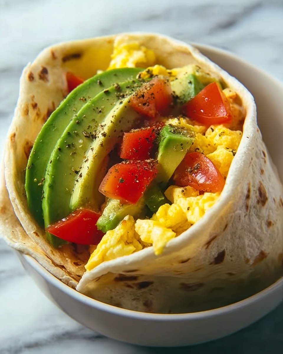 Low Carb Breakfast Burrito with Eggs, Avocado, and Sautéed Vegetables Recipe - Recipe Image
