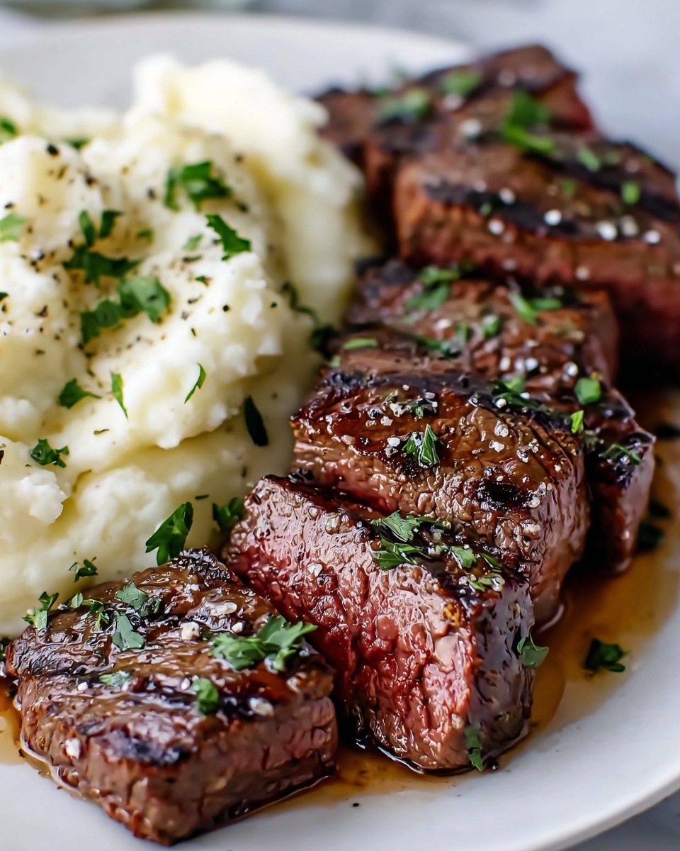 Garlic Parmesan Steak Bites with Mashed Potatoes Recipe - Recipe Image