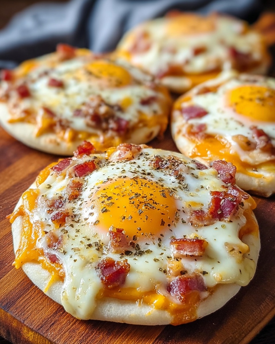 English Muffin Breakfast Pizza with Sausage, Eggs, and Cheddar Recipe - Recipe Image