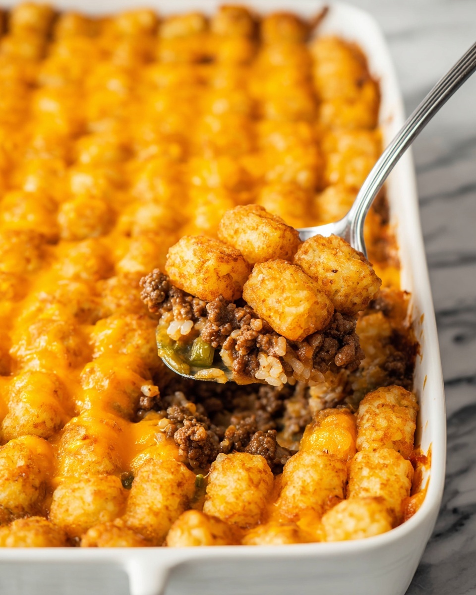 Sloppy Joe Casserole with Cheddar and Tater Tots Recipe - Recipe Image
