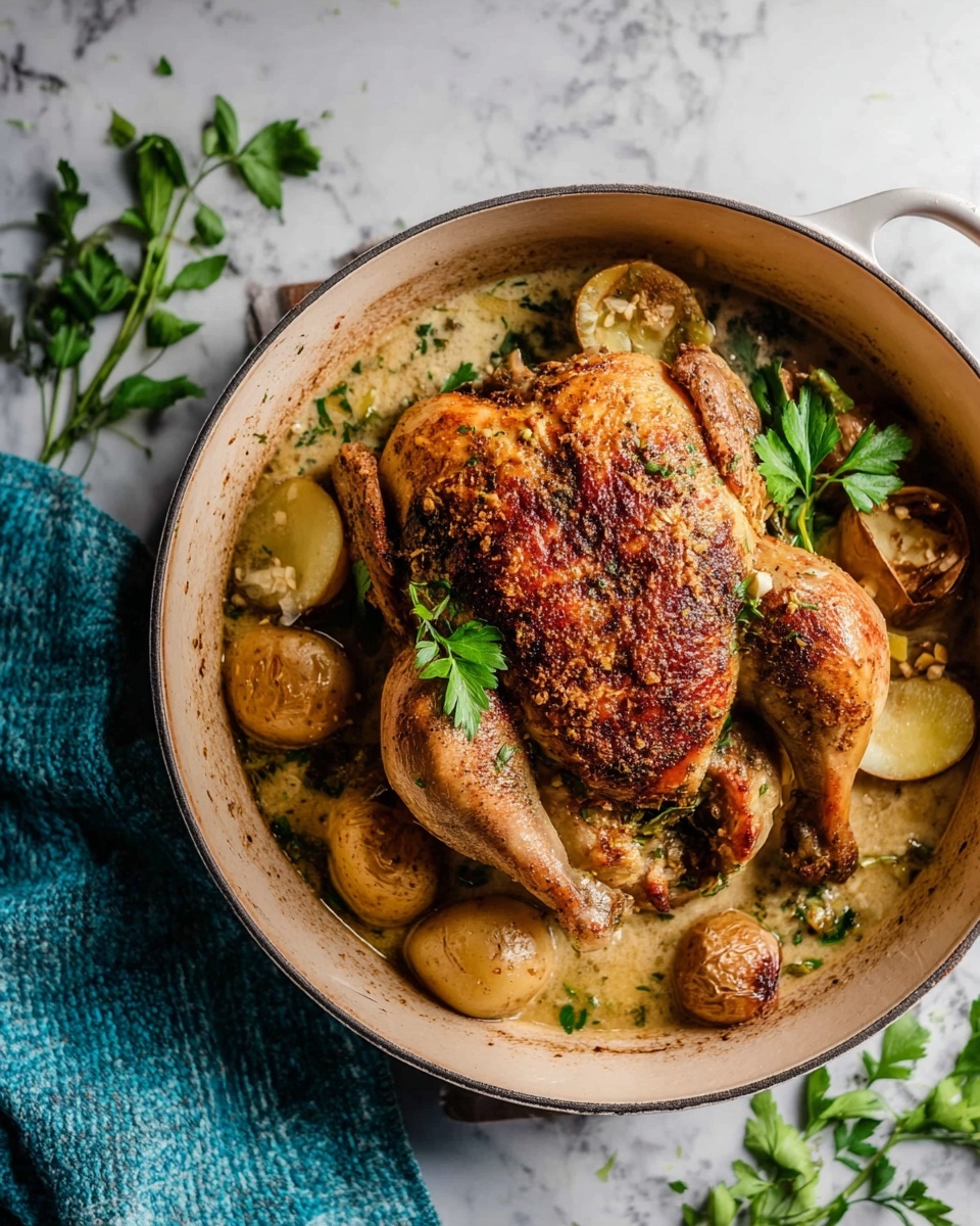 Creamy Lemon and Herb Pot Roasted Chicken Recipe - Recipe Image
