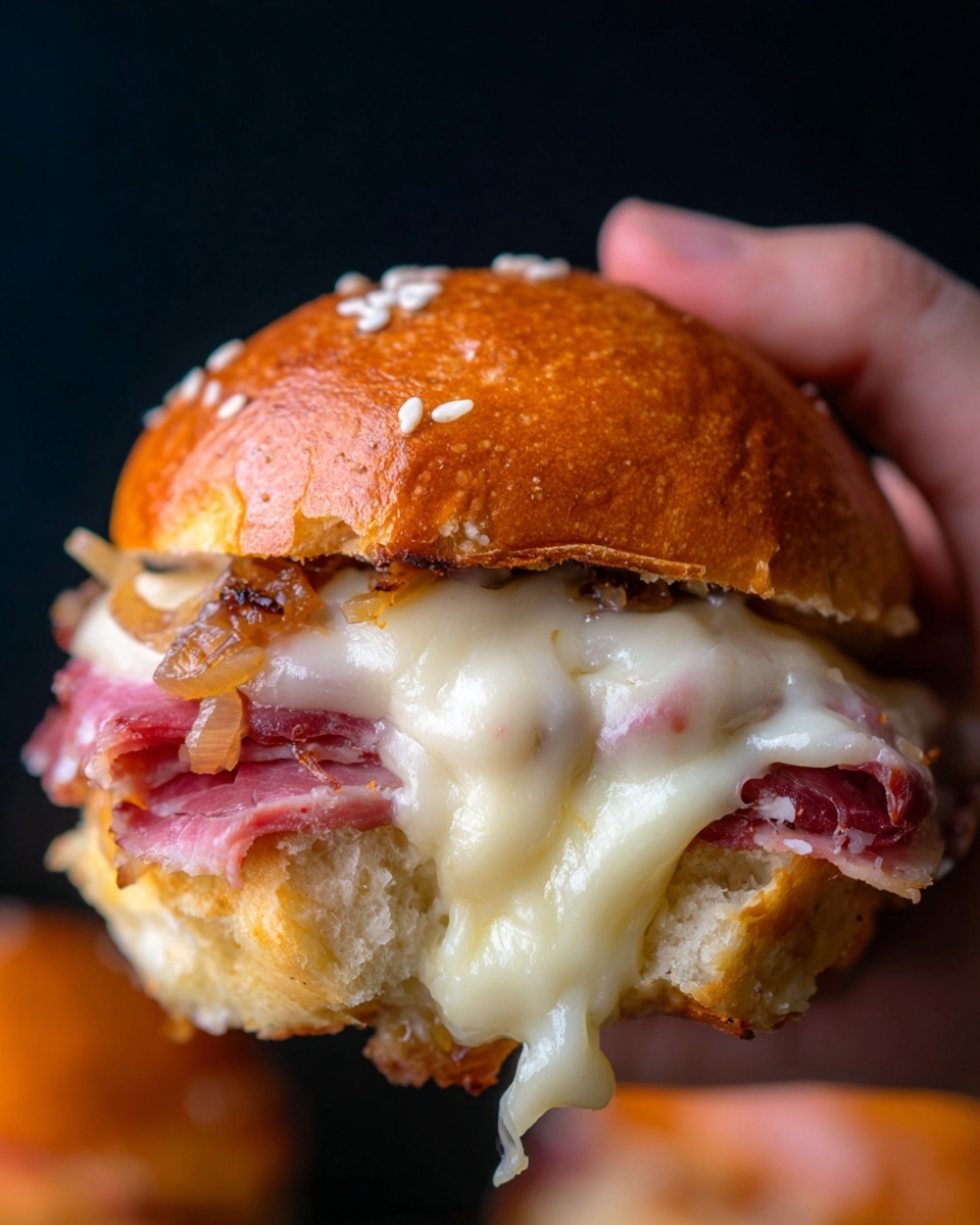 Easy French Dip Sliders with Caramelized Onions and Provolone Recipe - Recipe Image