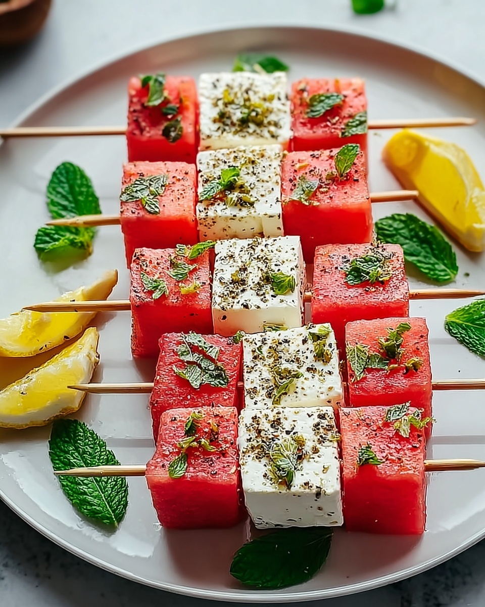 Refreshing Watermelon Feta Skewers with Balsamic Glaze Recipe - Recipe Image