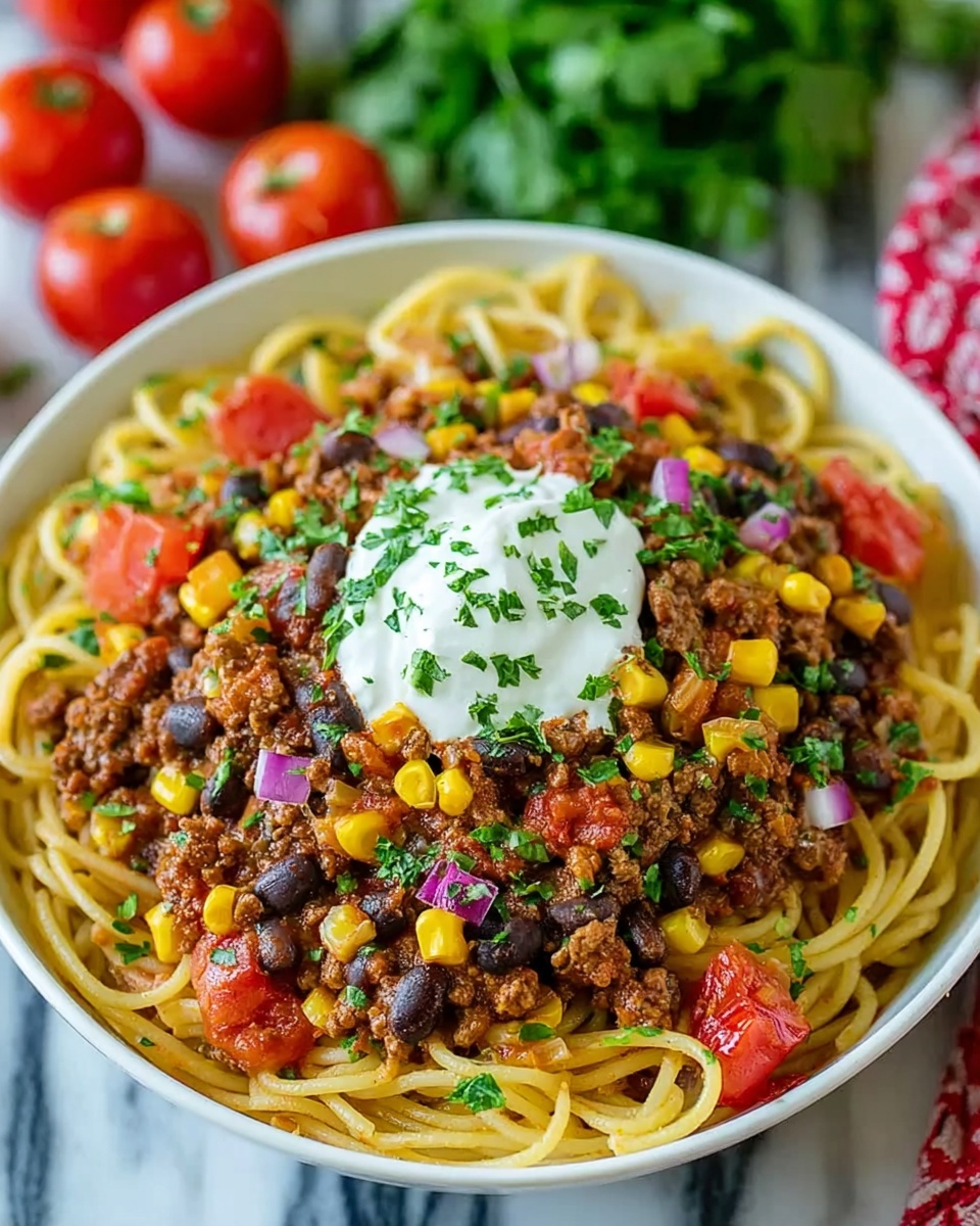Cheesy Taco Spaghetti Recipe - Recipe Image