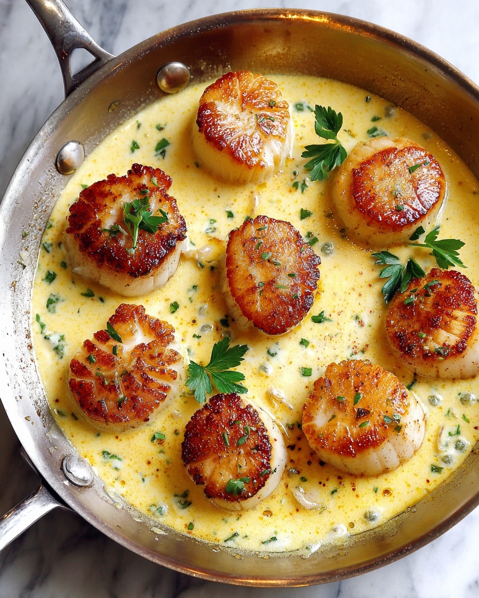 Creamy Lemon Garlic Pan-Seared Scallops Recipe - Recipe Image