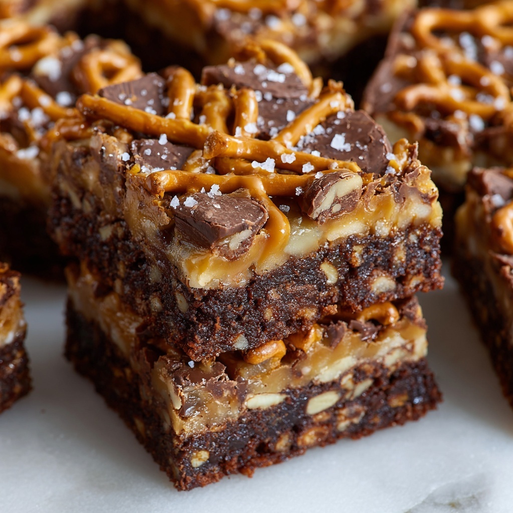 Pretzel Bottom Caramel Brownies Recipe - Recipe Image