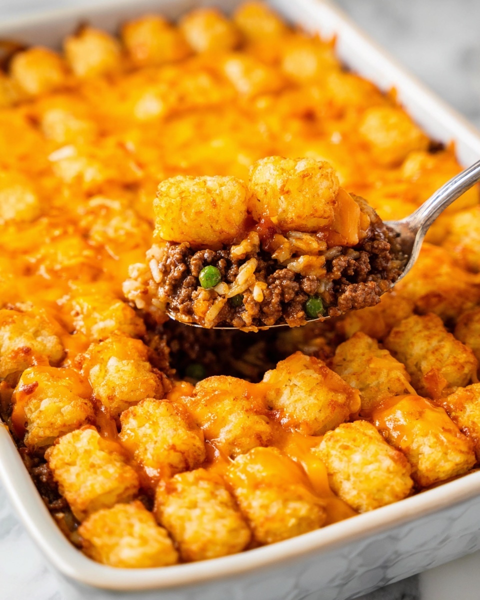 Sloppy Joe Casserole with Cheddar and Tater Tots Recipe - Recipe Image