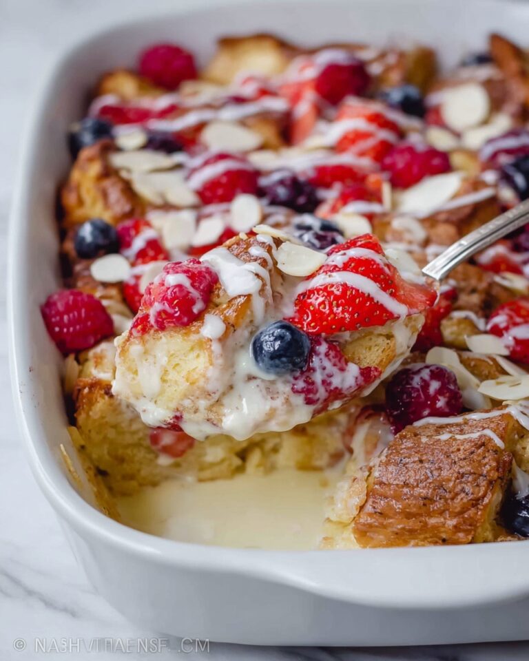 French Toast Casserole with Fresh Berries and Cream Cheese Drizzle Recipe