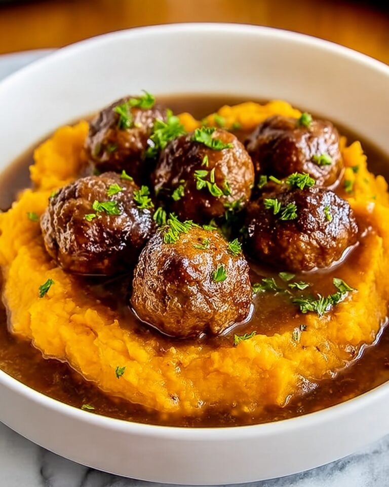 Beef Meatballs with Sweet Potato Mash & Bourbon Maple Pan Sauce Recipe