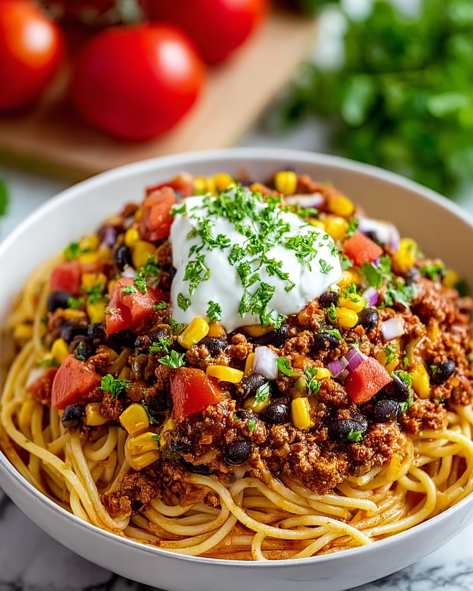 Cheesy Taco Spaghetti Recipe - Recipe Image
