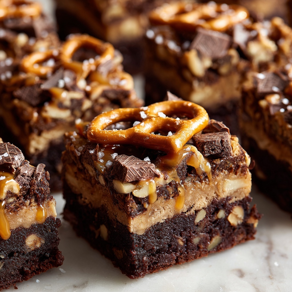 Pretzel Bottom Caramel Brownies Recipe - Recipe Image