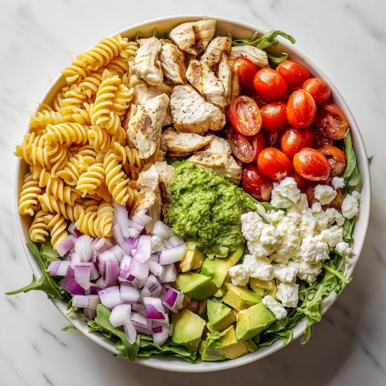 Creamy Pesto Pasta Salad with Cherry Tomatoes, Mozzarella, and Grilled Chicken Recipe