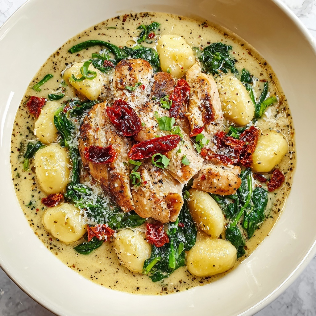Asiago Chicken Gnocchi with Sun-Dried Tomatoes and Spinach Recipe - Recipe Image