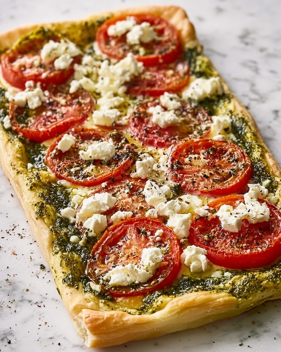 Pesto Caprese Puff Pastry Pizza Recipe - Recipe Image