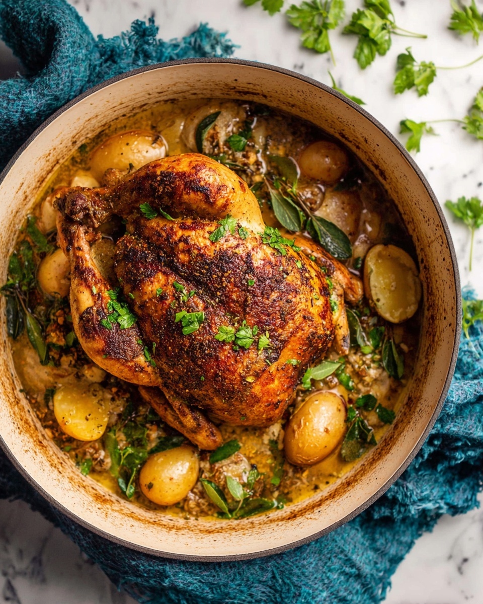 Creamy Lemon and Herb Pot Roasted Chicken Recipe - Recipe Image