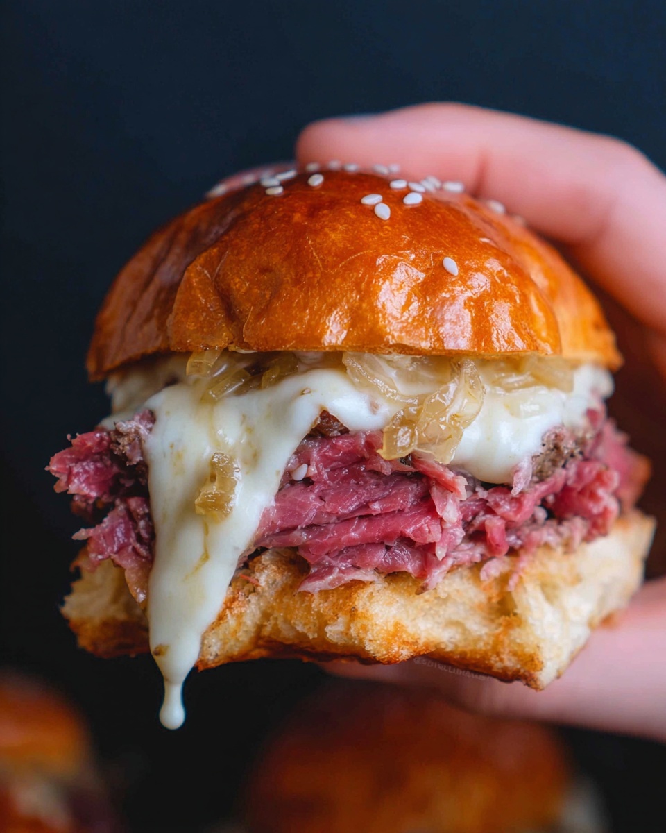 Easy French Dip Sliders with Caramelized Onions and Provolone Recipe - Recipe Image