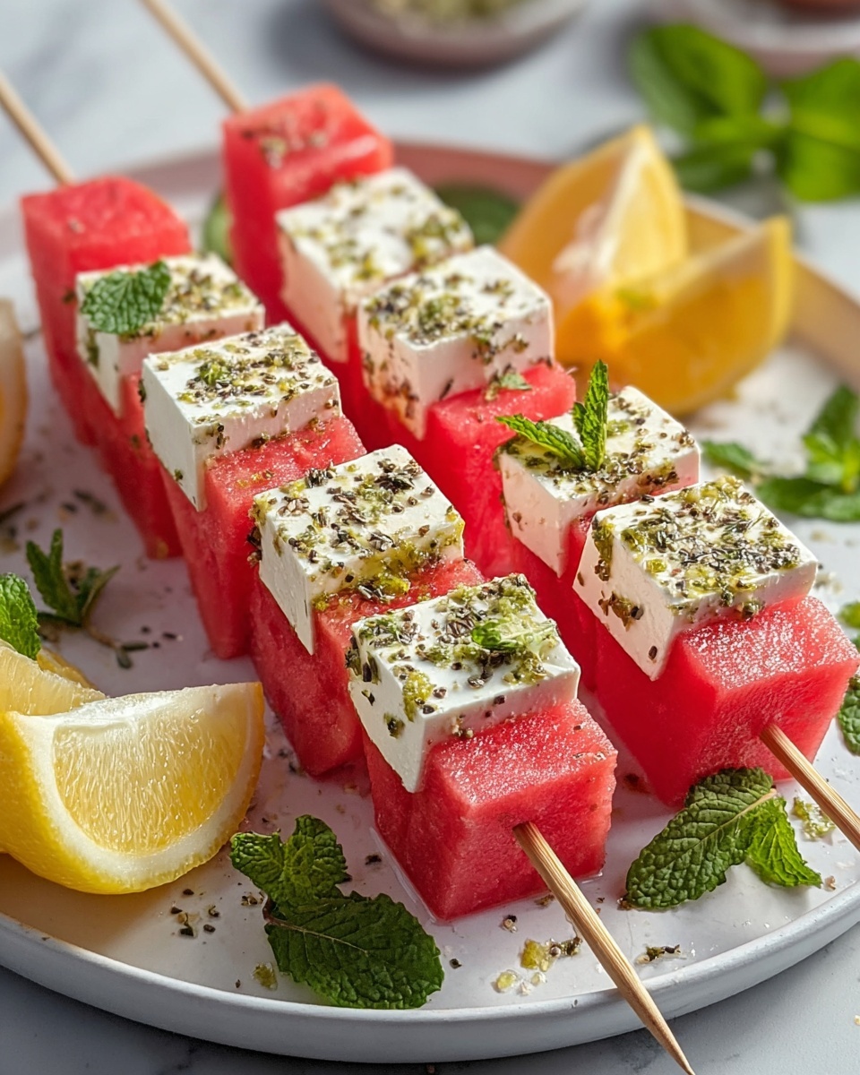 Refreshing Watermelon Feta Skewers with Balsamic Glaze Recipe - Recipe Image